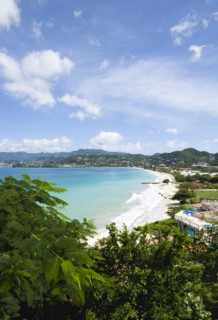 WEST INDIES, Grenada, St George, Gentle waves of the aquamarine sea breaking on the two mile