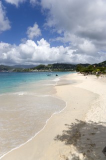 WEST INDIES, Grenada, St George, Waves of the aquamarine sea breaking on the two mile stretch of