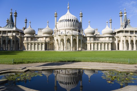 ENGLAND, East Sussex, Brighton, The onion shaped domes of the 19th Century Pavilion designed in the