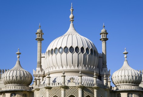 ENGLAND, East Sussex, Brighton, The onion shaped domes of the 19th Century Pavilion designed in the