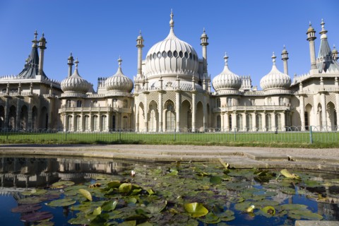 ENGLAND, East Sussex, Brighton, The onion shaped domes of the 19th Century Pavilion designed in the