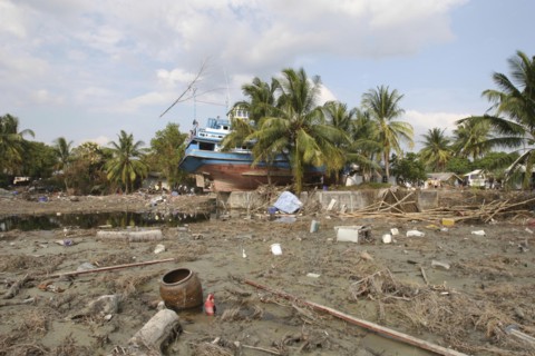 THAILAND, Phang Nga District, Nam Khem, "Tsunami. Boats have been thrown into the center of the