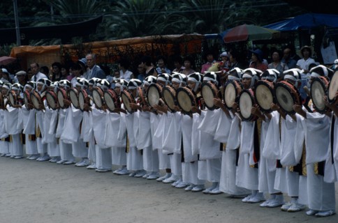 JAPAN, Kyushu, Child drummers at Kaseda Samurai Festival.