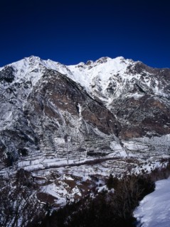 SPAIN, Aragon, Pyrenees, Snow covered mountain group including Tuca 2902 metres 9504 feet which is