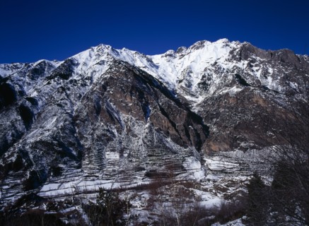 SPAIN, Aragon, Pyrenees, Snow covered mountain group including Tuca 2902 metres 9504 feet which is