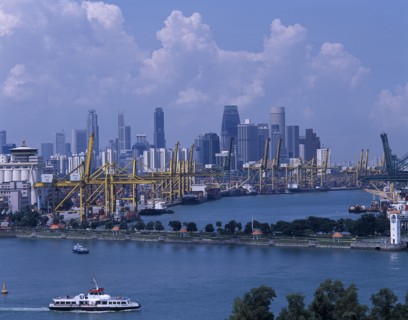 SINGAPORE, Cityscapes, Port of Singapore with the city skyline in the background