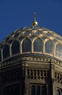 GERMANY, Berlin, "Neue Synagogue.  Part view of exterior facade and dome of building restored in