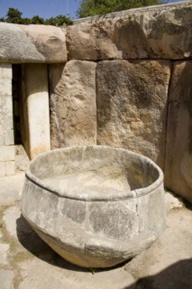 MALTA, Tarxien, Large stone urn in the Tarxien archaeological site