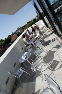 ENGLAND, East Sussex, Eastbourne, Towner Gallery building balcony outside the cafe area with