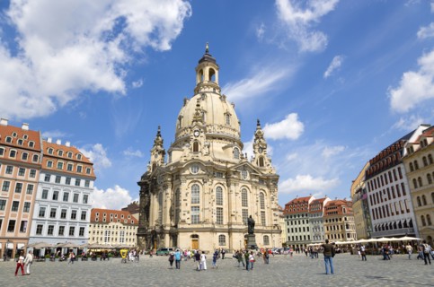 GERMANY, Saxony, Dresden, The restored Baroque church of Frauenkirch and surrounding restored
