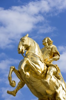 GERMANY, Saxony, Dresden, The 1734 gilded statue by Ludwig Wiedemann known as Goldener Reiter an