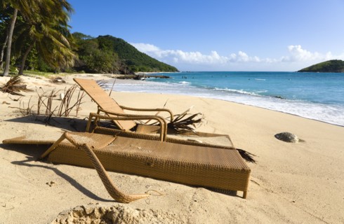 WEST INDIES, St Vincent & The Grenadines, Canouan, South Glossy Beach in Glossy bay with two