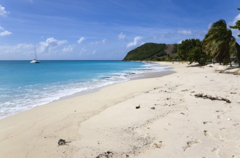 WEST INDIES, St Vincent & The Grenadines, Canouan, South Glossy Beach in Glossy bay with waves from