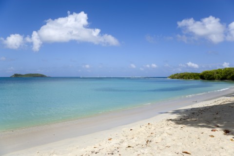 WEST INDIES, Grenada, Carriacou, Waves breaking on Paradise Beach at L'Esterre Bay with the