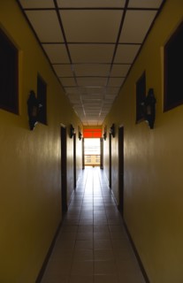 WEST INDIES, Grenada, Carriacou, Corridor in hotel leading to an open balcony in Hillsborough.
