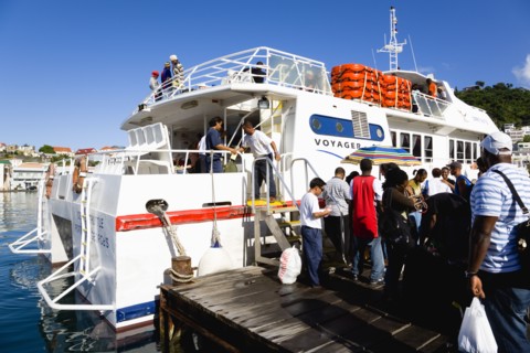 WEST INDIES, Grenada, St Georges, The Osprey Shuttle catamaran inter island service in the Carenage