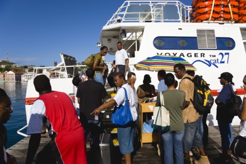 WEST INDIES, Grenada, St Georges, The Osprey Shuttle catamaran inter island service in the Carenage