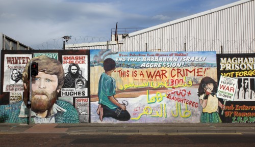 IRELAND, North, Belfast, "West, Falls Road, Political murals painted on walls of the Lower Falls