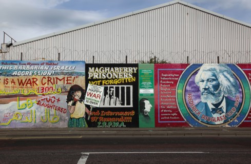 IRELAND, North, Belfast, "West, Falls Road, Political murals painted on walls of the Lower Falls