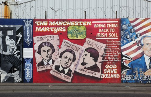 IRELAND, North, Belfast, "West, Falls Road, Political murals painted on walls of the Lower Falls