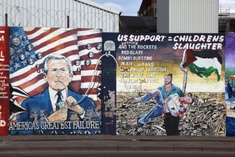 IRELAND, North, Belfast, "West, Falls Road, Political murals painted on walls of the Lower Falls