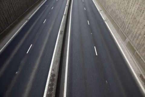 TRANSPORT, Road, Cars, View over empty carriageways on the Westlink underpass in Belfast.