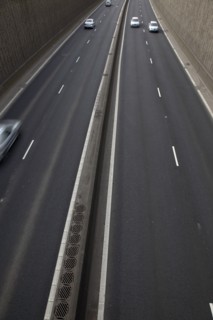 TRANSPORT, Road, Cars, View over empty carriageways on the Westlink underpass in Belfast.
