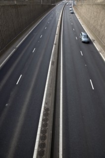 TRANSPORT, Road, Cars, View over empty carriageways on the Westlink underpass in Belfast.