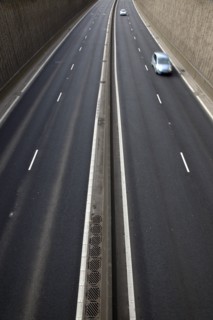 TRANSPORT, Road, Cars, View over empty carriageways on the Westlink underpass in Belfast.