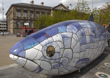 IRELAND, North, Belfast, "Donegall Quay, The Big Fish Sculpture by John Kindness. The scales of the