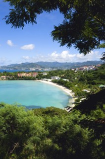 WEST INDIES, Grenada, St George, BBC Beach in Morne Rouge Bay lined with holiday apartments with