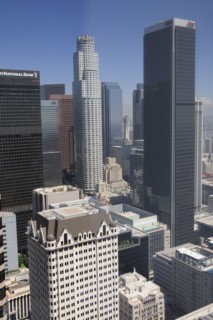 USA, California, Los Angeles, "Skyscraper views with US Bank building, Sth Figueroa St"