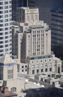USA, California, Los Angeles, "Central Library amongst the skyscrapers, Downtown view from Sth