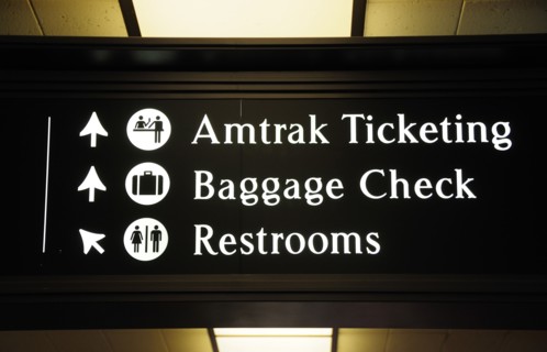 USA, California, Los Angeles, "Railway information sign, Union station"