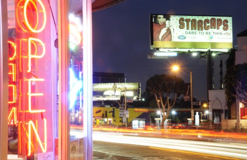 USA, California, Los Angeles, "Street scene, Sunset Boulevard at night"