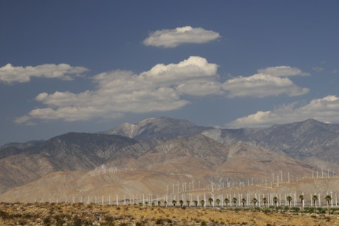 USA, California, Palm Springs, "Windmills & mountains of Morongo Valley, San Gorgonio Pass, Palm