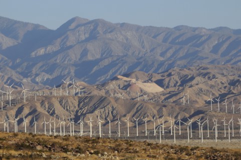 USA, California, Palm Springs, "Windmills & mountains of Morongo Valley, San Gorgonio Pass, Palm