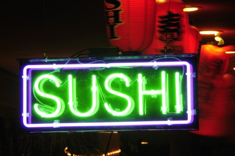 USA, California, Los Angeles, "Sushi bar neon sign, Palm Springs"