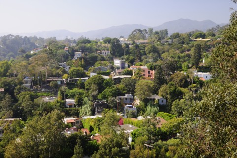 USA, California, Los Angeles, "View to Pacific Palisades from Adelaide steps, Santa Monica"