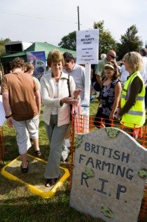 ENGLAND, West Sussex, Findon, Findon village Sheep Fair People passing through a Bio Security point