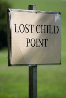 ENGLAND, West Sussex, West Dene, A sign reading Lost Child Point.