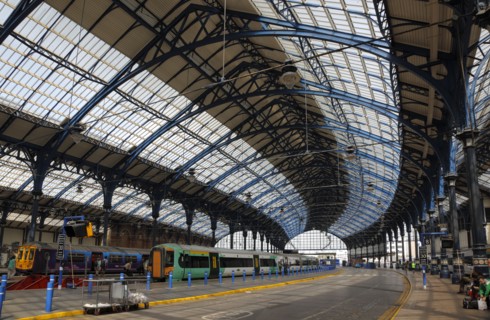 ENGLAND, East Sussex, Brighton, Newly refurbished mainline railway station interior.