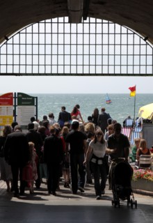 ENGLAND, East Sussex, Brighton, "Kings Road Promenade, Underpass exiting onto seafront."