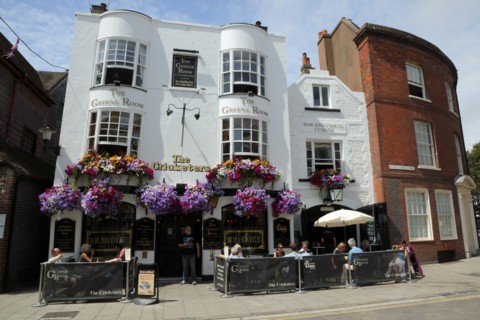 ENGLAND, East Sussex, Brighton, "Black Lion Street, Exterior of the Cricketers Pub. "