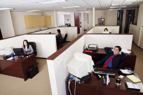 BUSINESS, Offices, Open Plan, Business executives working in an office.