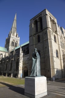 ENGLAND, West Sussex, Chichester, Statue of Saint Richard outside the Cathedral.