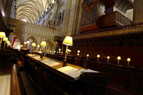 ENGLAND, West Sussex, Chichester, "Interior of the Cathedral, area where the choir sit underneath