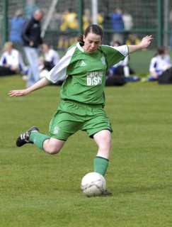 SPORT, Ball, Football, "Womens Soccer, Tesco Cup, Scotland. Player kicking ball."