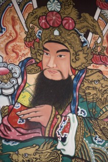 THAILAND, North, Chiang Mai, Pung Tao Gong Ancestral Temple. Close up of a colourful mural