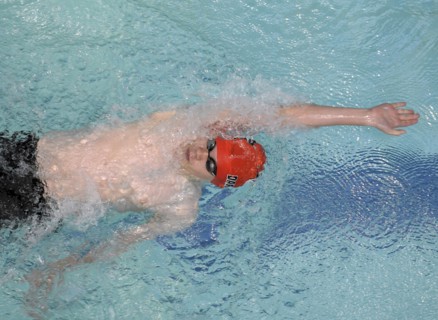 SPORT, Watersport, Swimming, "Mens Back Stroke, swimmer viewd from above."